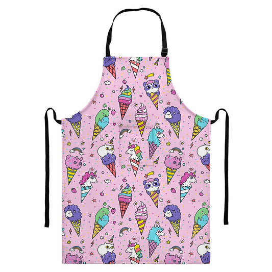 Girly Unicorn Ice Cream Pattern Print Bib Apron With Pocket