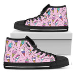 Girly Unicorn Ice Cream Pattern Print Black High Top Sneakers