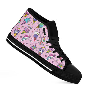 Girly Unicorn Ice Cream Pattern Print Black High Top Sneakers