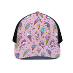 Girly Unicorn Ice Cream Pattern Print Black Mesh Trucker Cap