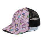 Girly Unicorn Ice Cream Pattern Print Black Mesh Trucker Cap