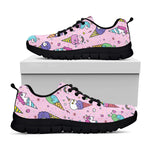 Girly Unicorn Ice Cream Pattern Print Black Running Shoes