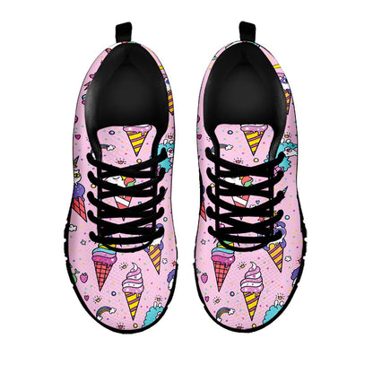 Girly Unicorn Ice Cream Pattern Print Black Running Shoes