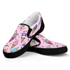 Girly Unicorn Ice Cream Pattern Print Black Slip On Sneakers