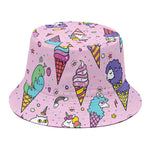 Girly Unicorn Ice Cream Pattern Print Bucket Hat