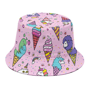 Girly Unicorn Ice Cream Pattern Print Bucket Hat