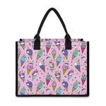 Girly Unicorn Ice Cream Pattern Print Canvas Tote Bag