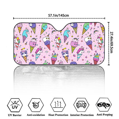 Girly Unicorn Ice Cream Pattern Print Car Windshield Sun Shade