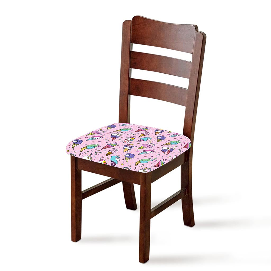 Girly Unicorn Ice Cream Pattern Print Chair Cushion Cover