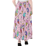 Girly Unicorn Ice Cream Pattern Print Chiffon Maxi Skirt