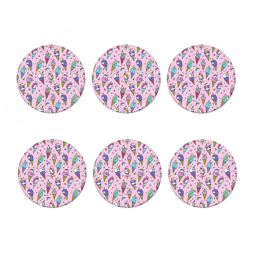 Girly Unicorn Ice Cream Pattern Print Coaster Set