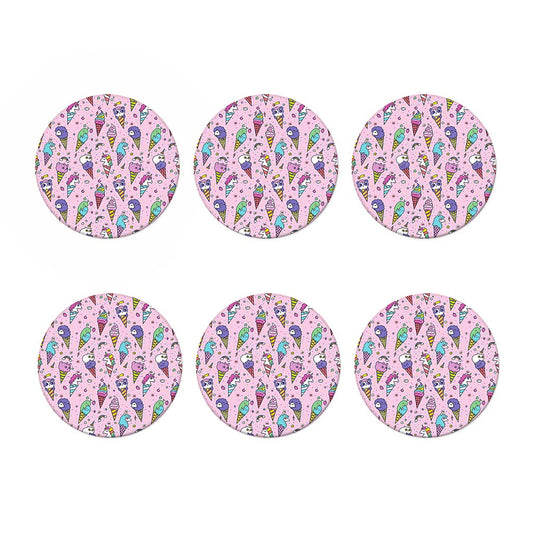Girly Unicorn Ice Cream Pattern Print Coaster Set