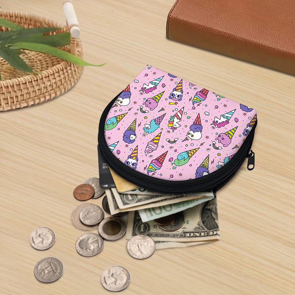 Girly Unicorn Ice Cream Pattern Print Coin Purse
