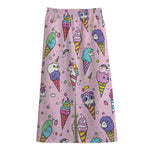 Girly Unicorn Ice Cream Pattern Print Cotton Front Slit Maxi Skirt