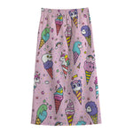 Girly Unicorn Ice Cream Pattern Print Cotton Front Slit Maxi Skirt