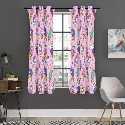 Girly Unicorn Ice Cream Pattern Print Curtain