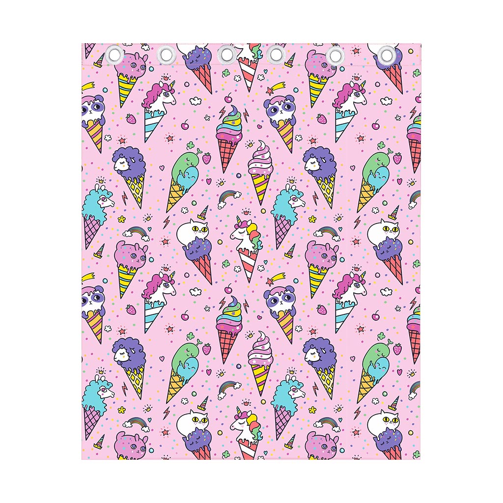 Girly Unicorn Ice Cream Pattern Print Curtain