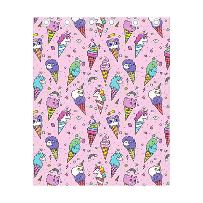 Girly Unicorn Ice Cream Pattern Print Curtain