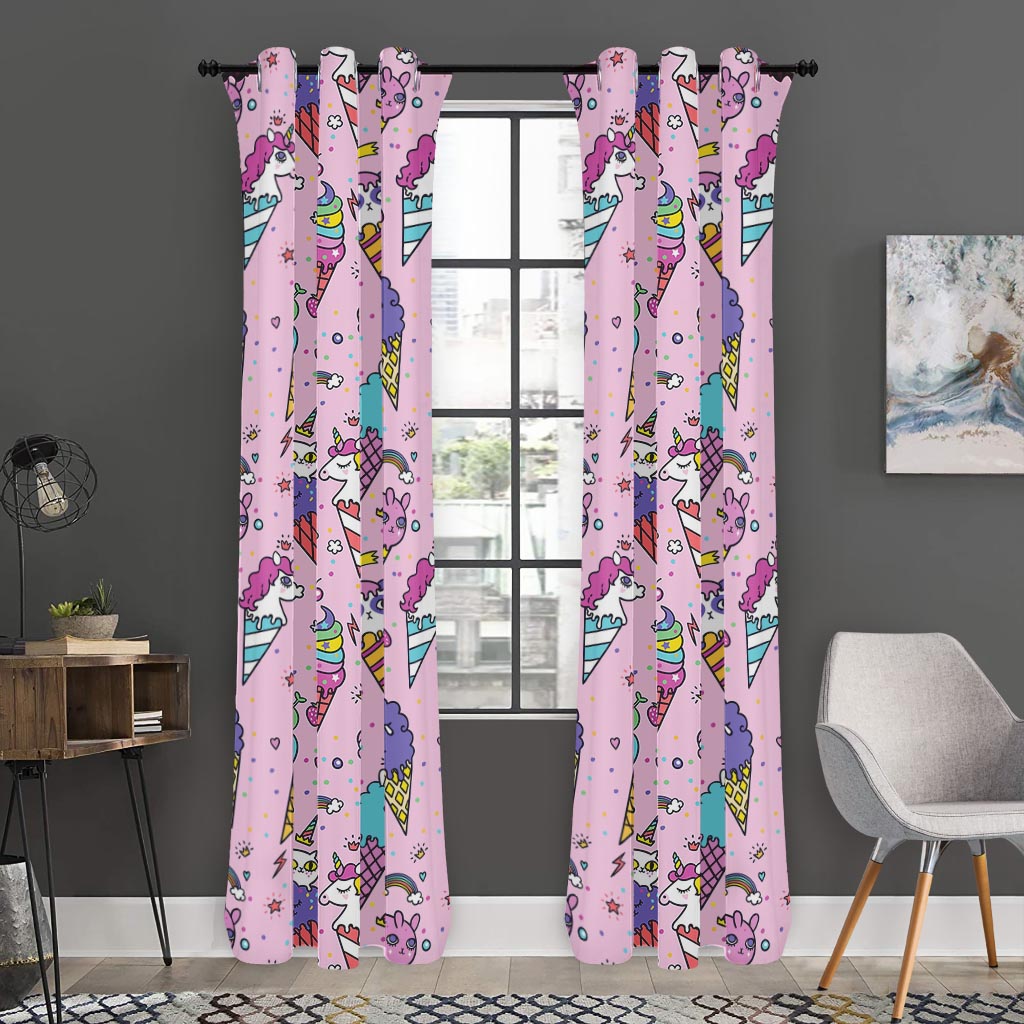 Girly Unicorn Ice Cream Pattern Print Curtain