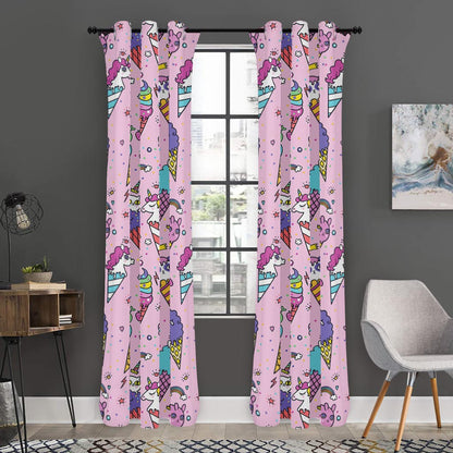 Girly Unicorn Ice Cream Pattern Print Curtain