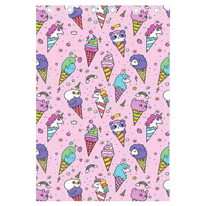 Girly Unicorn Ice Cream Pattern Print Curtain