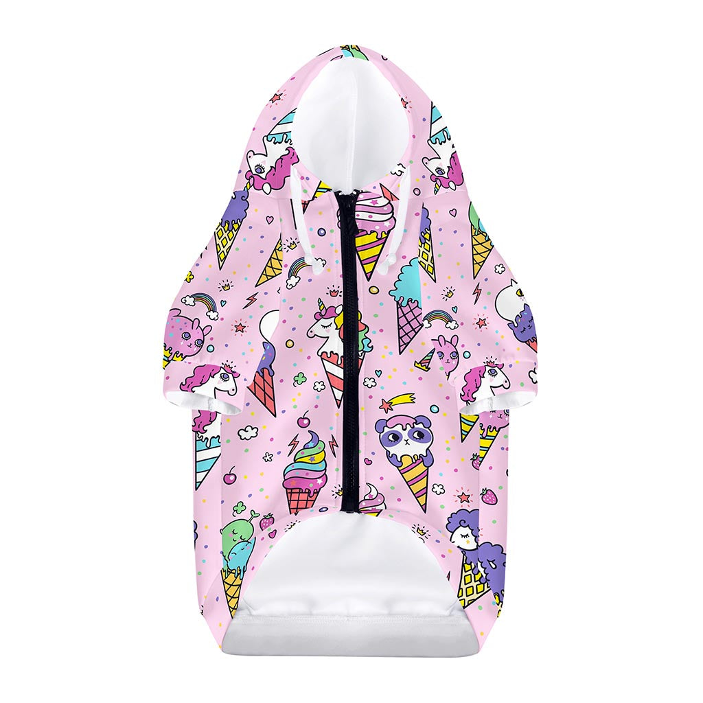 Girly Unicorn Ice Cream Pattern Print Dog Zip Up Hoodie