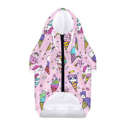 Girly Unicorn Ice Cream Pattern Print Dog Zip Up Hoodie