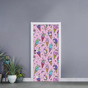 Girly Unicorn Ice Cream Pattern Print Door Sticker