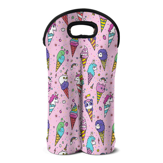 Girly Unicorn Ice Cream Pattern Print Double Neoprene Wine Tote