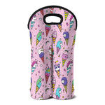 Girly Unicorn Ice Cream Pattern Print Double Neoprene Wine Tote