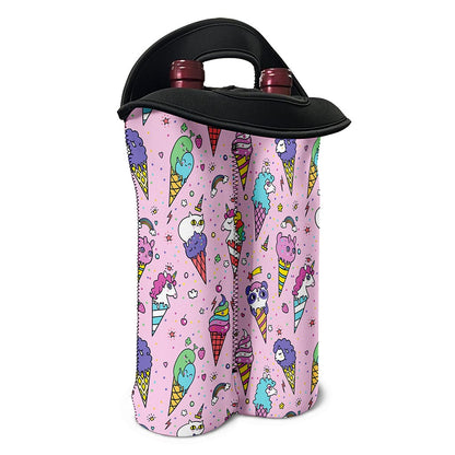 Girly Unicorn Ice Cream Pattern Print Double Neoprene Wine Tote