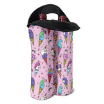 Girly Unicorn Ice Cream Pattern Print Double Neoprene Wine Tote