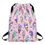 Girly Unicorn Ice Cream Pattern Print Drawstring Backpack