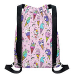 Girly Unicorn Ice Cream Pattern Print Drawstring Backpack