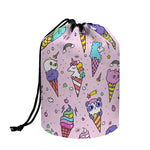 Girly Unicorn Ice Cream Pattern Print Drawstring Makeup Bag