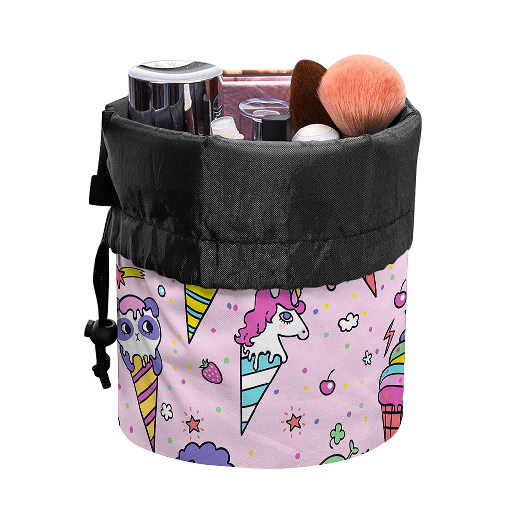 Girly Unicorn Ice Cream Pattern Print Drawstring Makeup Bag