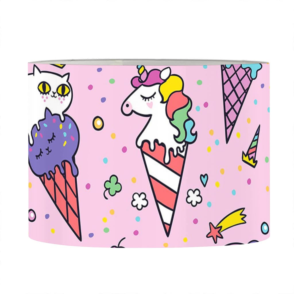 Girly Unicorn Ice Cream Pattern Print Drum Lamp Shade