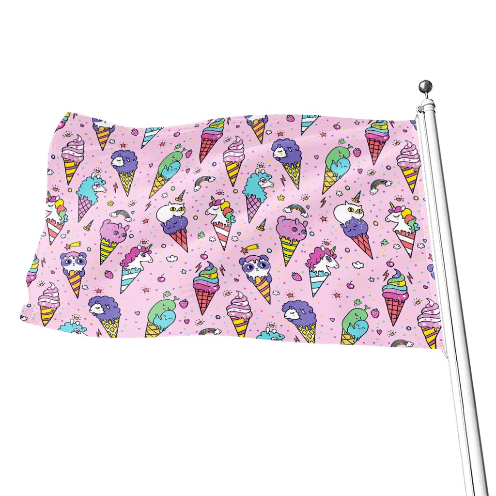 Girly Unicorn Ice Cream Pattern Print Flag