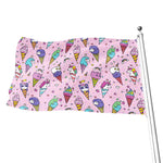 Girly Unicorn Ice Cream Pattern Print Flag