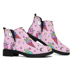 Girly Unicorn Ice Cream Pattern Print Flat Ankle Boots