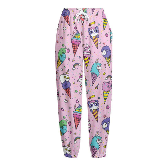 Girly Unicorn Ice Cream Pattern Print Fleece Lined Knit Pants