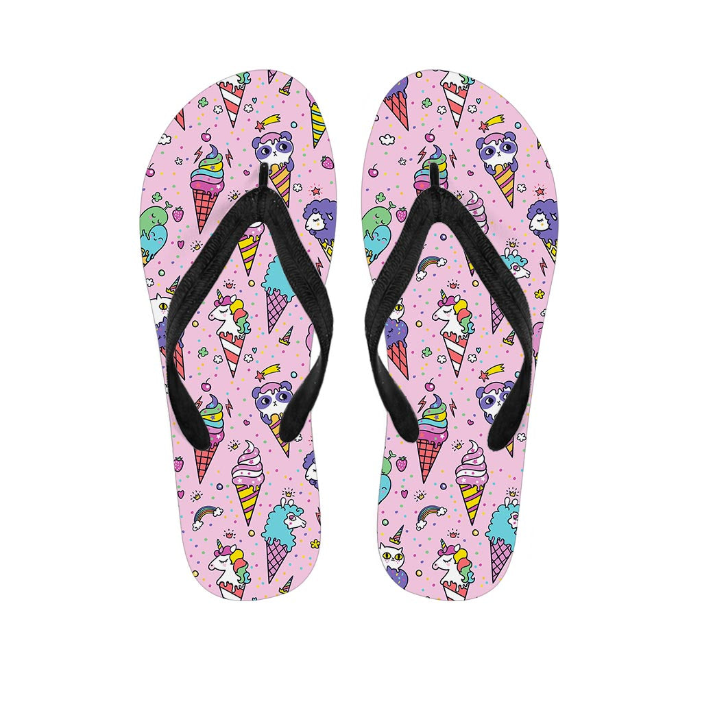 Girly Unicorn Ice Cream Pattern Print Flip Flops