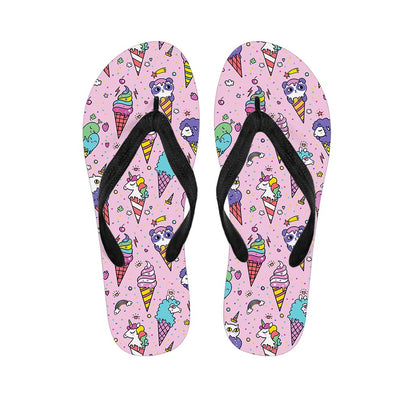 Girly Unicorn Ice Cream Pattern Print Flip Flops