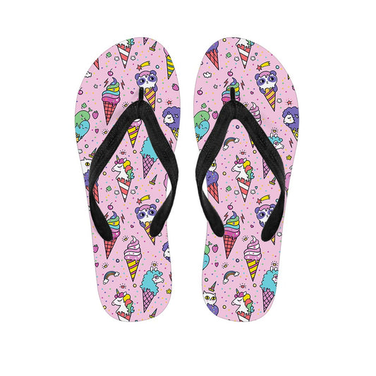Girly Unicorn Ice Cream Pattern Print Flip Flops