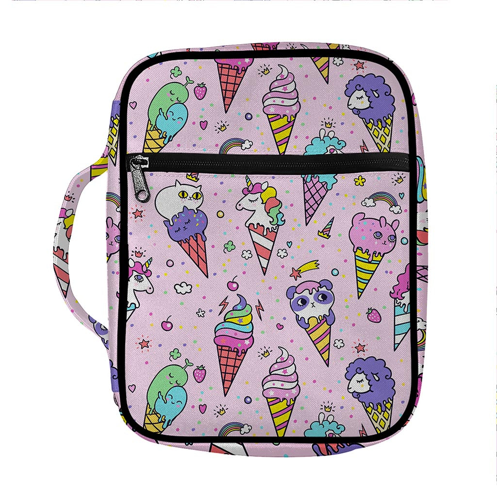 Girly Unicorn Ice Cream Pattern Print Front Pocket Bible Bag