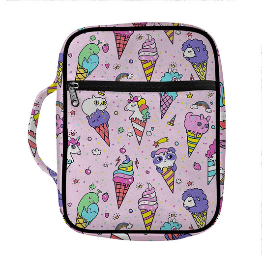 Girly Unicorn Ice Cream Pattern Print Front Pocket Bible Bag