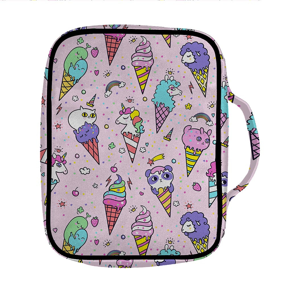 Girly Unicorn Ice Cream Pattern Print Front Pocket Bible Bag