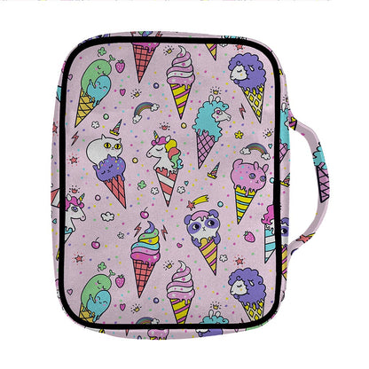 Girly Unicorn Ice Cream Pattern Print Front Pocket Bible Bag
