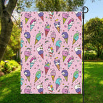 Girly Unicorn Ice Cream Pattern Print Garden Flag