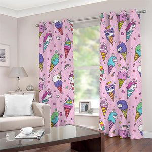 Girly Unicorn Ice Cream Pattern Print Grommet Curtains